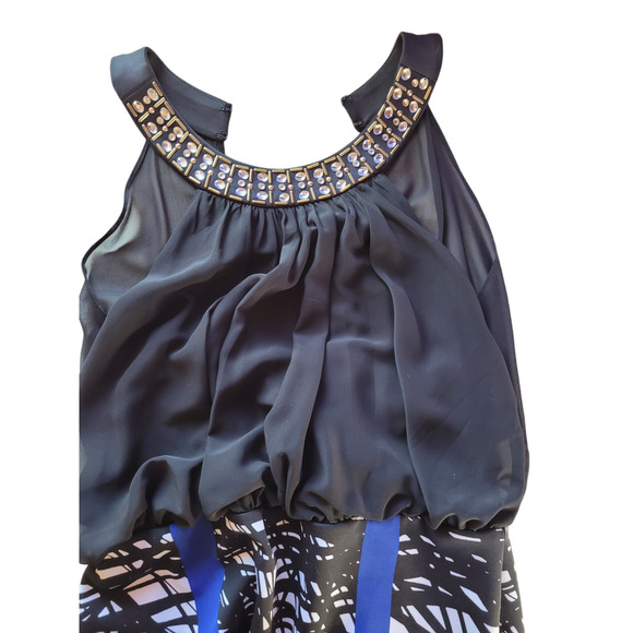 Thalia Sodi Sequin Cocktail Mini Dress Rhinestone Halter Black Blue Party Glam - Picture 5 of 11
